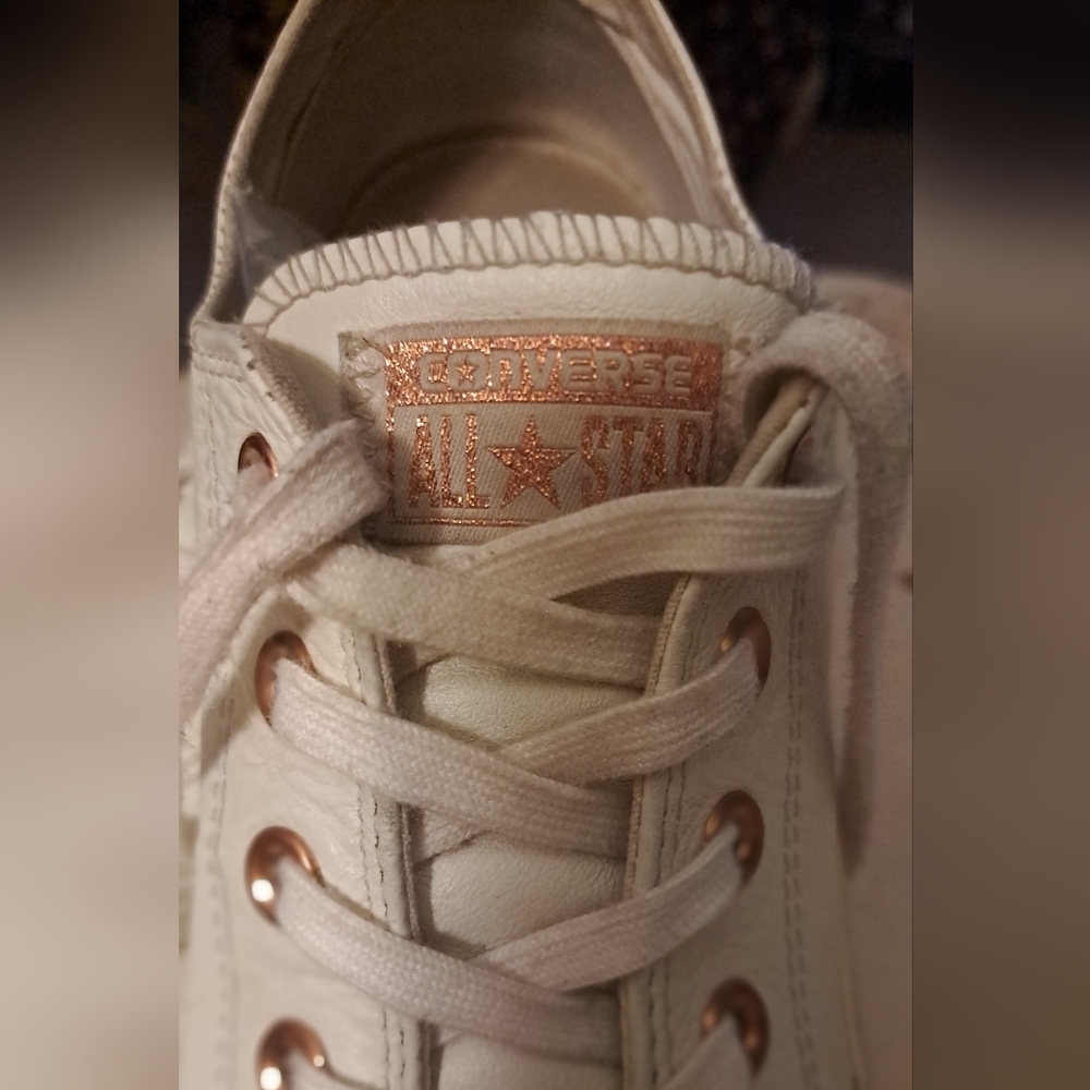 Converse Chuck Taylor's. White with Gold Tone Hardware. w 9 1\2 m 7 1\2 - Picture 6 of 16